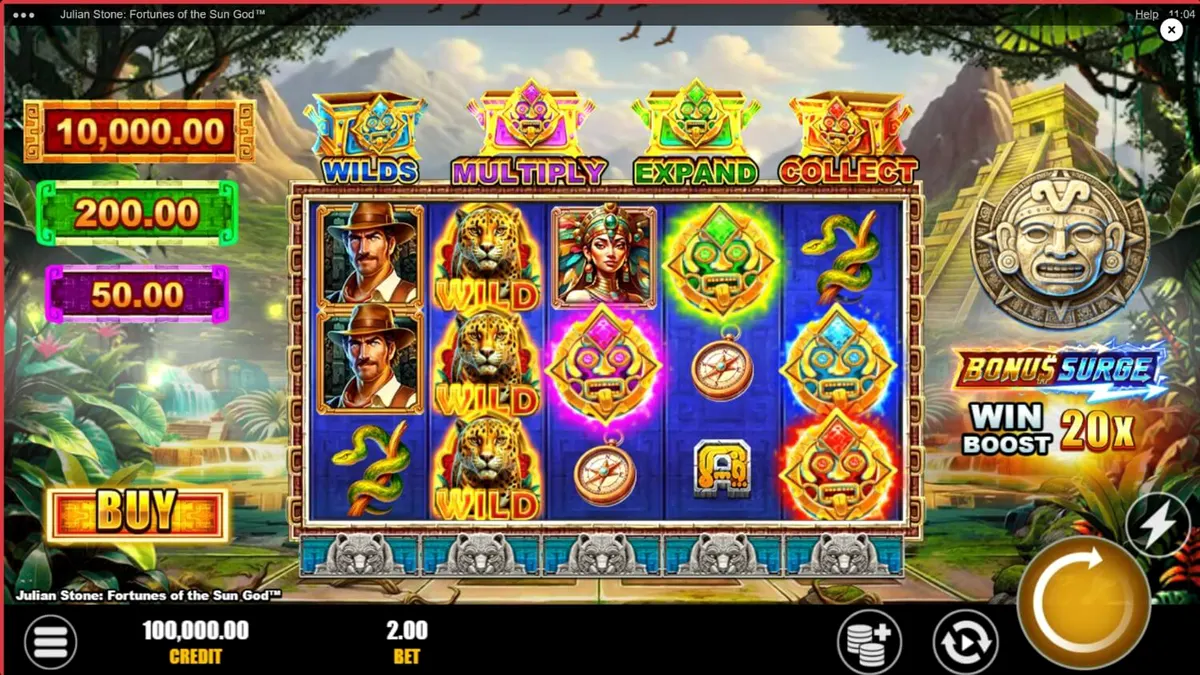 Julian Stone: Fortunes of the Sun God slot adventure theme